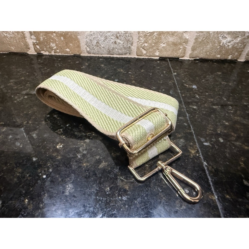 Authentic Pom Pom London Crossbody‎ Bag Purse Strap Lime Green Cream Striped